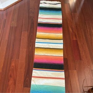 Long Festive Striped Thick Cotton Canvas Table Runner Decor Fringe 70”x 14"
